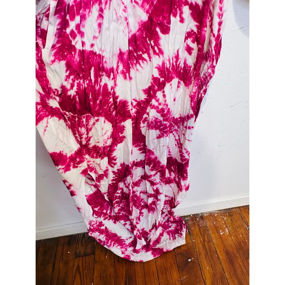 S/W/F Magenta Pink Tie-Dye V-Neck Plunge Kimono Front Pockets Dress size Large - Picture 12 of 16